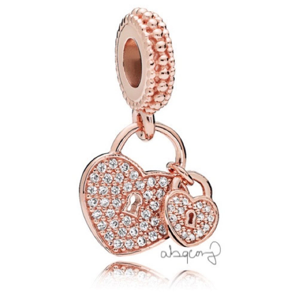 EUC Pandora 781807CZ Pandora Rose Love Locks Dangle Charm w/ Clear Zirconia